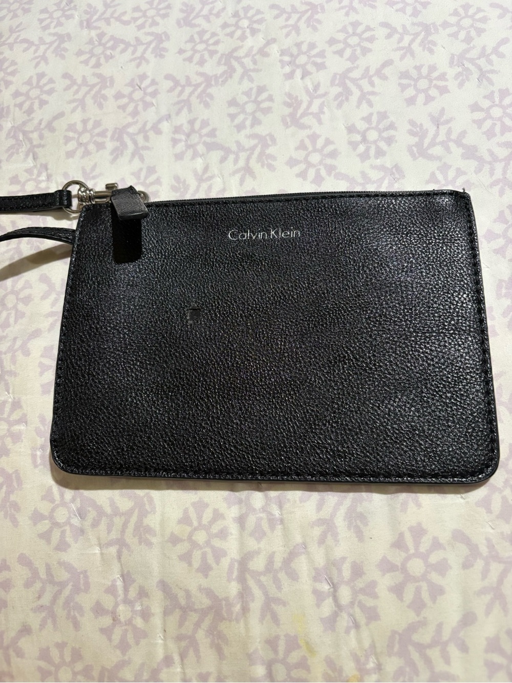 Calvin Klein Black Pebbled Leather Wristlet Pouch